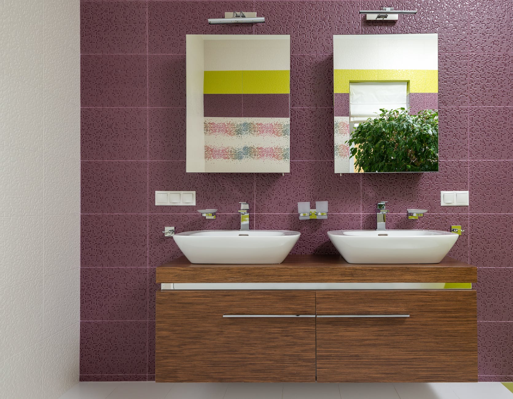 interior of bathroom with colorful wall