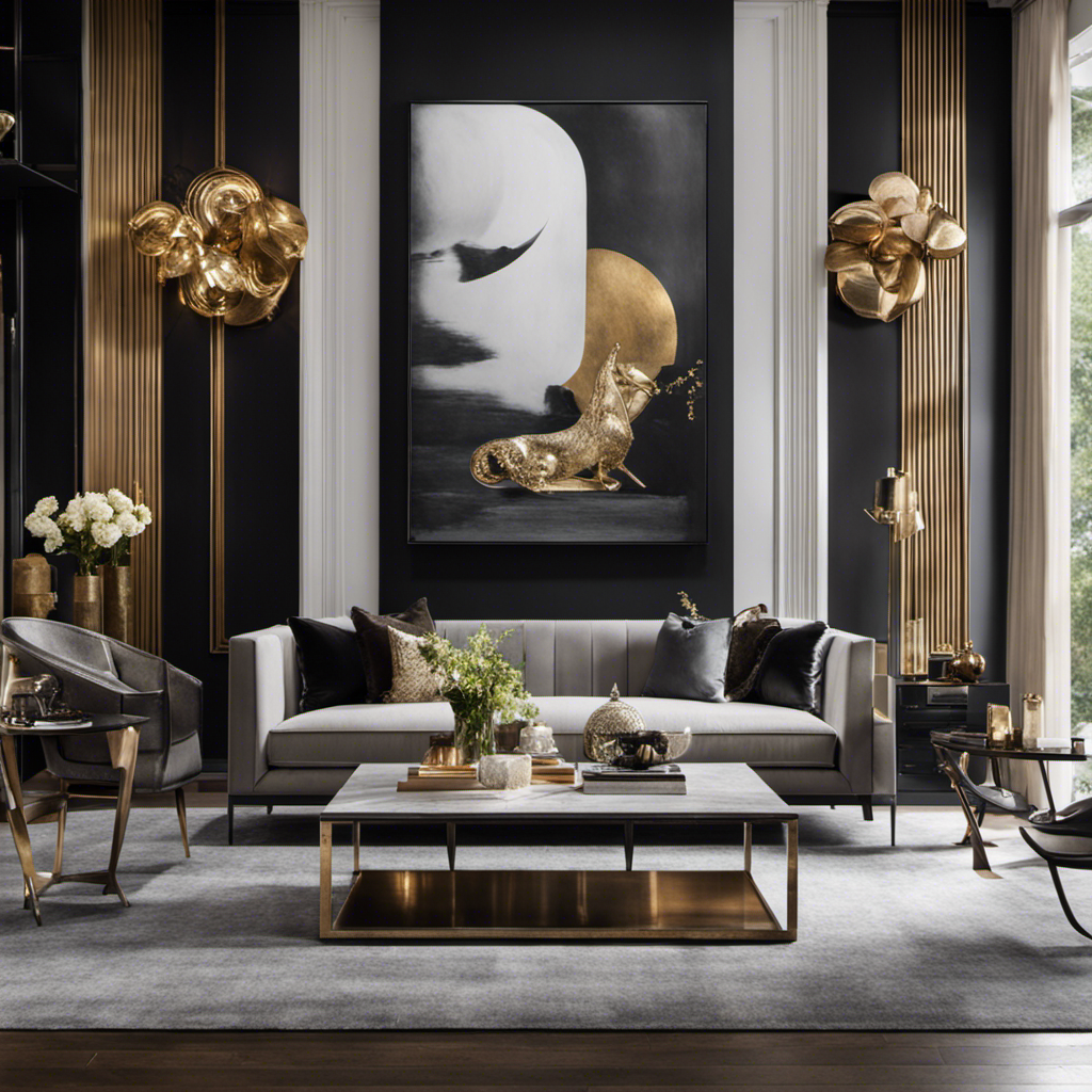 An image showcasing a sleek, modern living room with a large picture as the focal point