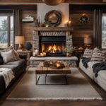 An image showcasing a cozy living room with a rustic fireplace, adorned with family photos and adorned with soft, knitted blankets and plush cushions