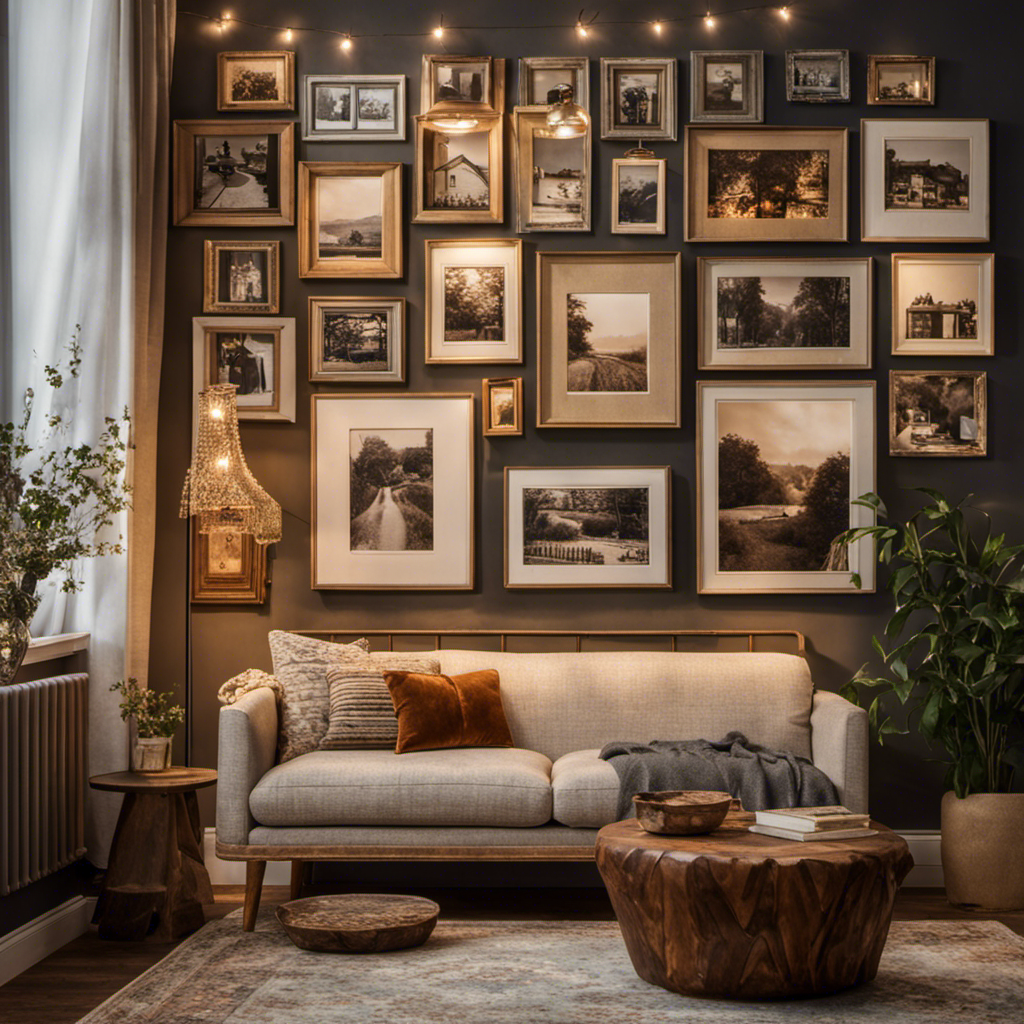 the essence of warmth and nostalgia with a captivating image of a beautifully adorned living room wall