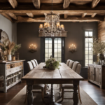An image showcasing a warm, inviting rustic dining room