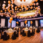 An image showcasing an elegant event setting with mesmerizing balloon arrangements
