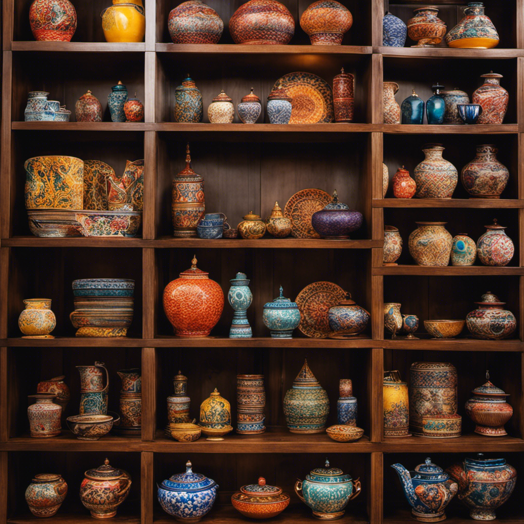 An image showcasing a diverse range of high-quality home decor items, neatly displayed on wooden shelves in a spacious warehouse