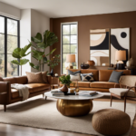 An image showcasing a cozy living room with mid-century modern furniture, warm earthy tones, and a gallery wall adorned with abstract art, exemplifying the perfect blend of comfort, elegance, and personal style