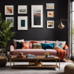 An image showcasing a spacious living room adorned with a vibrant gallery wall, featuring an eclectic mix of framed artwork, mirrors, and decorative objects, beautifully arranged to inspire readers on how to choose their own wall decor