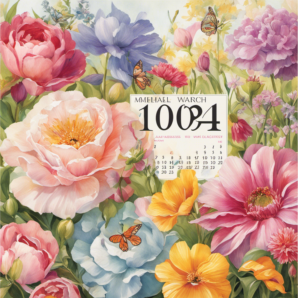An image showcasing a beautifully adorned March calendar, resplendent with vibrant flowers, delicate springtime motifs, and pastel hues