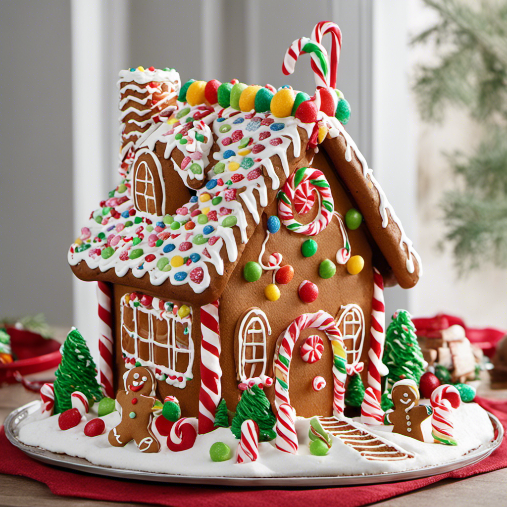 An image showcasing a hands-on process of decorating a gingerbread house