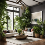 An image showcasing a cozy living room with an array of lush indoor plants artfully placed throughout