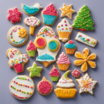 An image showcasing a neatly arranged table with an assortment of vibrant, freshly baked sugar cookies