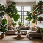 An image showcasing a cozy living room filled with lush indoor plants
