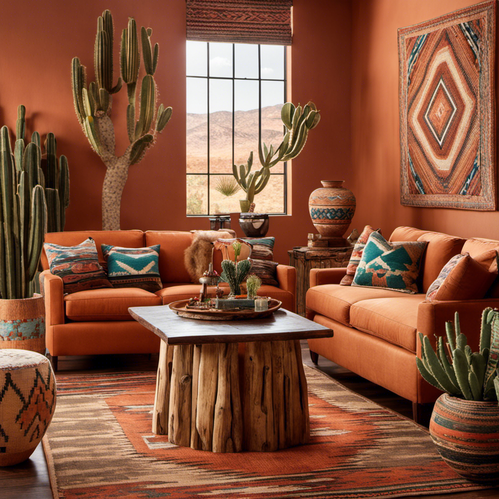 An image showcasing a vibrant, desert-inspired living room