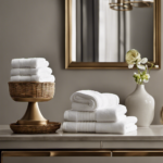 An image capturing a serene bathroom setting, showcasing neatly folded towels in various decorative styles
