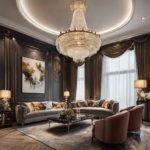 An image showcasing a luxurious living room adorned with ornate chandeliers, plush velvet sofas, elegant artwork, and intricate decorative items, illustrating expert tips to attain 30000 Decor Points in CRK
