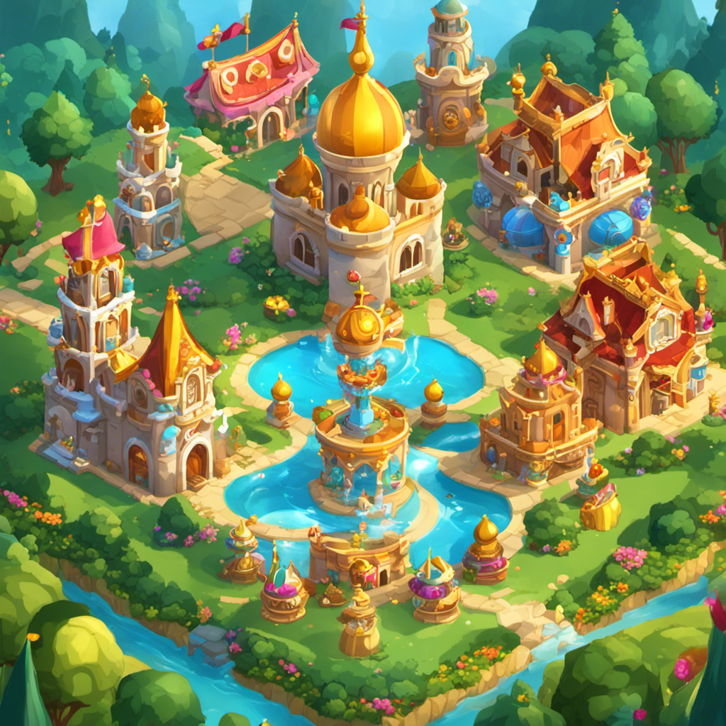 An image showcasing a vibrant, opulent kingdom landscape adorned with exquisite, towering castles, lush gardens, sparkling fountains, and whimsical decorations, exuding a magical ambiance, capturing the essence of achieving 30,000 decor points in Cookie Run Kingdom