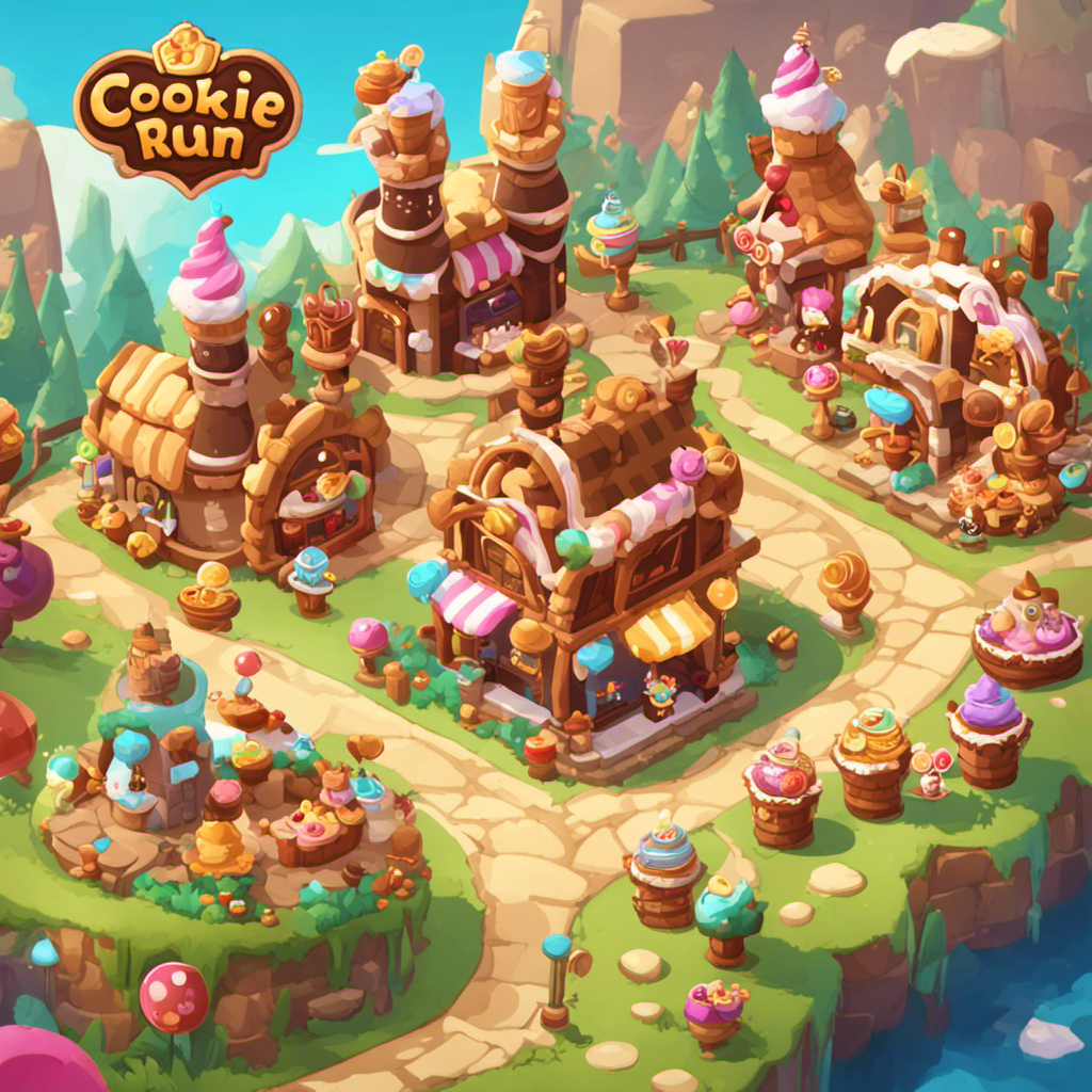 An image showcasing a joyful Cookie Run Kingdom scene with a cozy bakery filled with delectable pastries, enchanting decorations, and gleaming decor points scattered around, enticing players to explore and collect