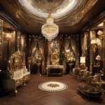 An image portraying a commander standing in front of Azur Lane's Decor Exchange Shop, showcasing a wide variety of elegant tokens such as lavish curtains, ornate chandeliers, and intricate wall art, enticing readers to explore the post on acquiring these decorative treasures