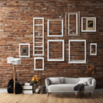 An image showcasing a step-by-step guide on hanging decor on a brick wall