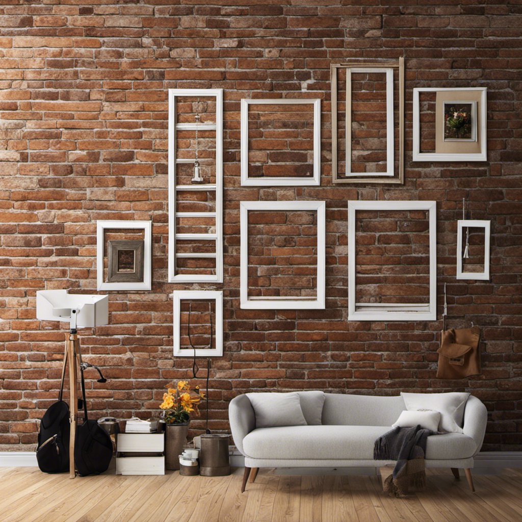 An image showcasing a step-by-step guide on hanging decor on a brick wall