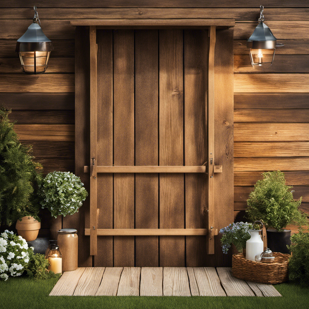 An image showcasing a sunny outdoor scene with a wooden siding backdrop