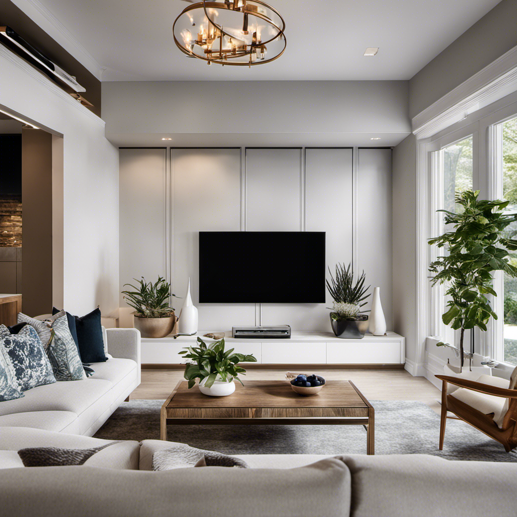 An image showcasing a beautifully styled living room with a mounted TV