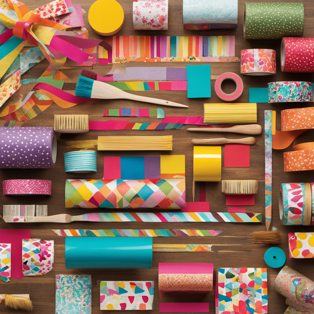 An image showcasing a vibrant collage of colorful washi tapes, decorative paper cutouts, and paint brushes arranged neatly on a wooden table, inviting readers to explore the exciting world of DIY room decor