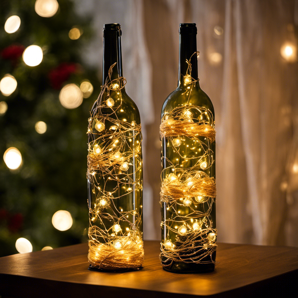 An image showcasing a step-by-step guide to crafting lighted wine bottle decor