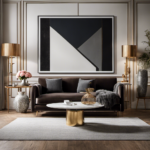 An image showcasing a sleek, minimalist living room adorned with a contemporary sofa and metallic accents, beautifully juxtaposed against a backdrop of vintage wooden furniture, ornate rugs, and traditional artwork