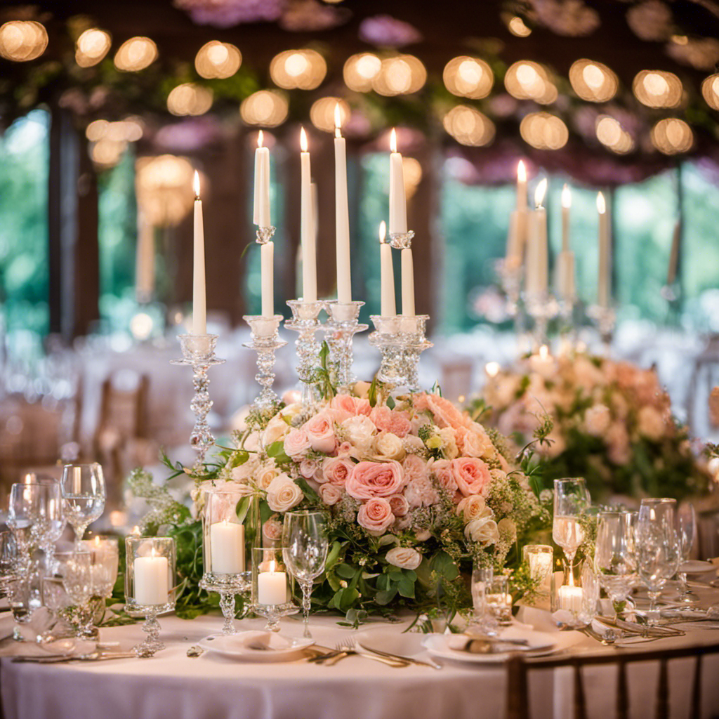 An image showcasing a beautifully arranged table centerpiece at a wedding reception