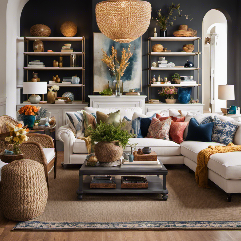 An image featuring a cozy, well-lit living room adorned with shelves of carefully curated home decor items, displaying unique vases, elegant artwork, plush cushions, and stylish wall hangings, inviting readers to envision their own boutique-inspired spaces