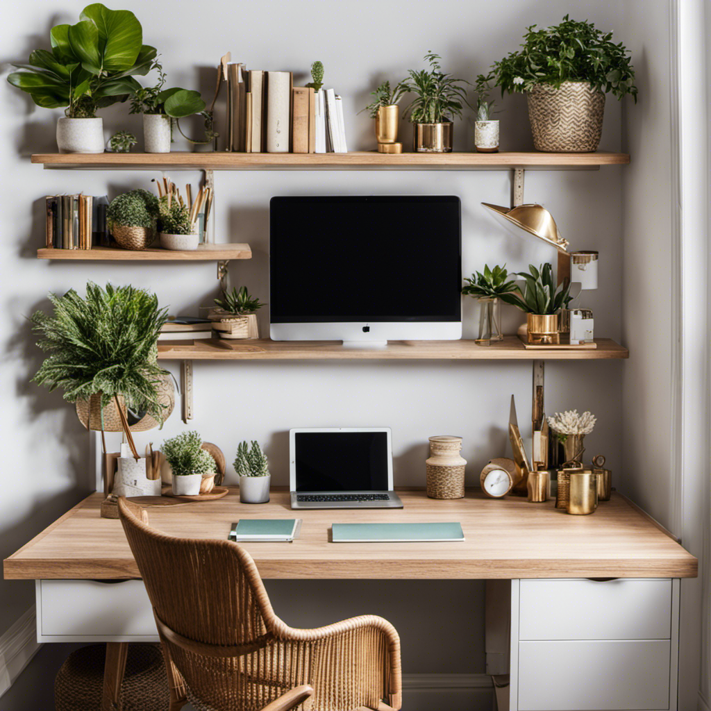 An image showcasing a well-organized workspace with a desk adorned with various stylish decor items, such as vases, potted plants, and decorative accents, inspiring readers to embark on their own successful decor business