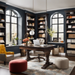 An image capturing an inviting workspace filled with colorful fabric swatches, elegant paint samples, and a mood board adorned with inspiring interior designs, all surrounded by shelves stacked with trendy home decor accessories
