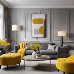 An image showcasing a harmonious blend of cool light grey and warm yellow decor