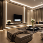 An image showcasing a well-lit living room adorned with sleek strip decor