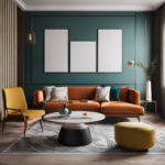 An image showcasing a minimalist living room adorned with sleek, modern furniture, highlighted by a statement wall adorned with unique geometric patterns in bold, contrasting colors – the epitome of It Is What It Is Decor