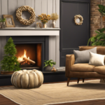 An image showcasing a Sims 4 living room adorned with rustic garlic-themed decor: a garland of dried garlic bulbs hanging from a fireplace mantel, garlic wreaths on the walls, and garlic-shaped throw pillows on a cozy couch