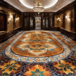 An image showcasing a vibrant floor adorned with intricate tile patterns in various designs and colors