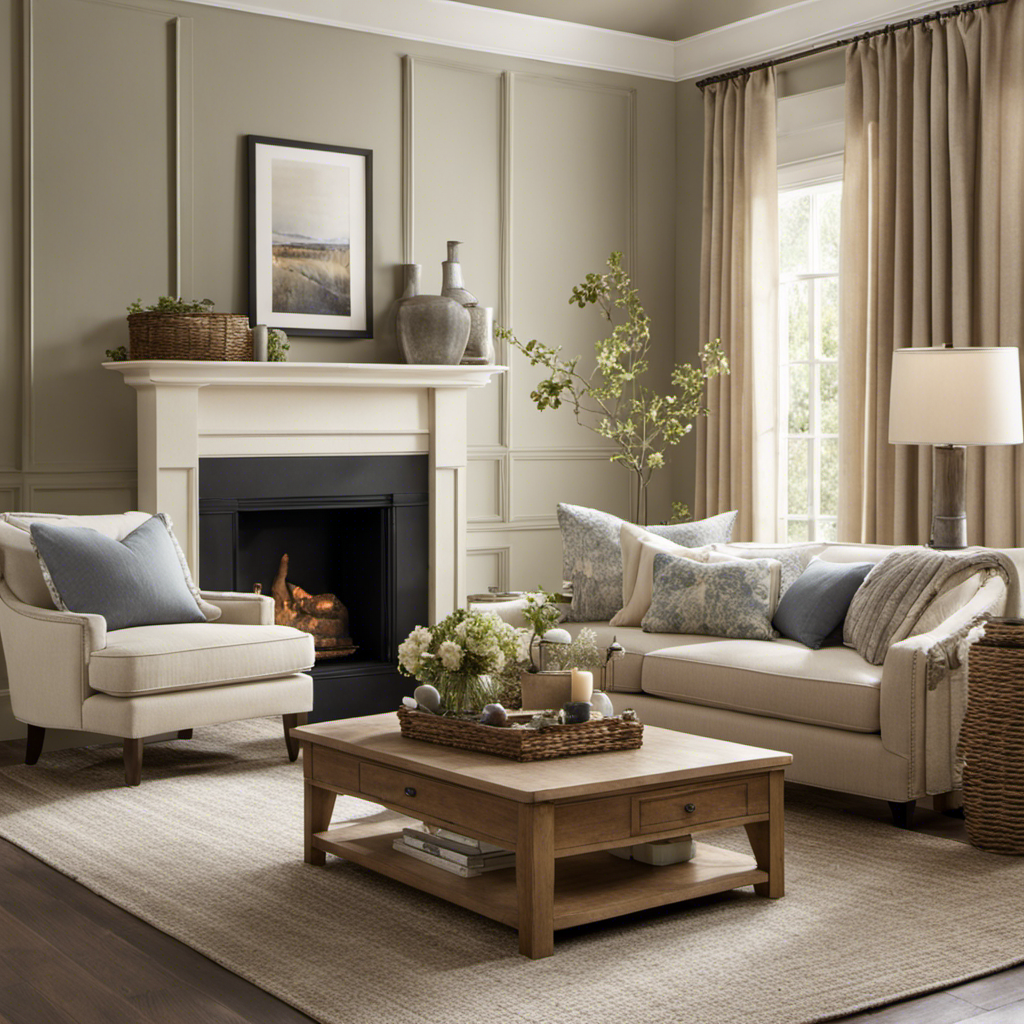 An image showcasing a cozy living room with a modern country decor