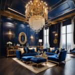 An image showcasing a luxurious living room adorned in sapphire blue