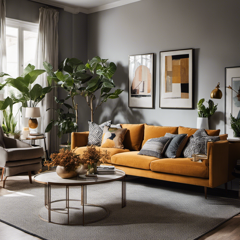 An image showcasing a cozy living room, with carefully curated furniture arrangements, vibrant plants, and stylish wall art; reflecting the importance of conveying aesthetics, functionality, and personal style on a home decor site