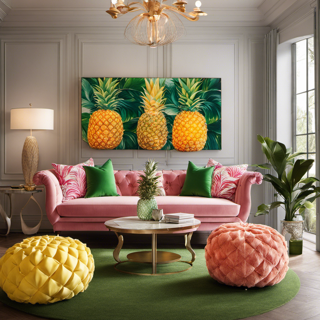 An image showcasing a cozy living room adorned with pineapple decor
