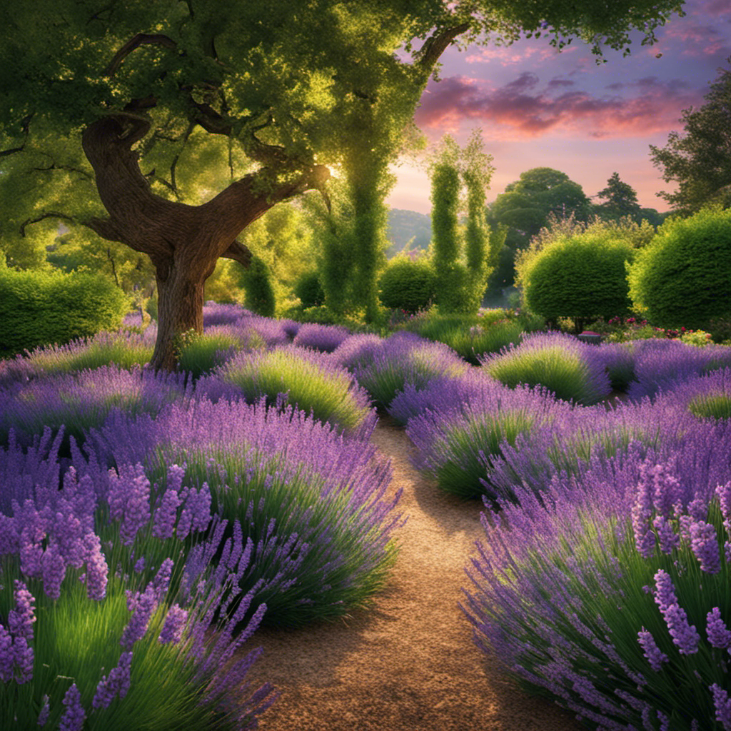 An image showcasing a vibrant garden filled with lush lavender plants