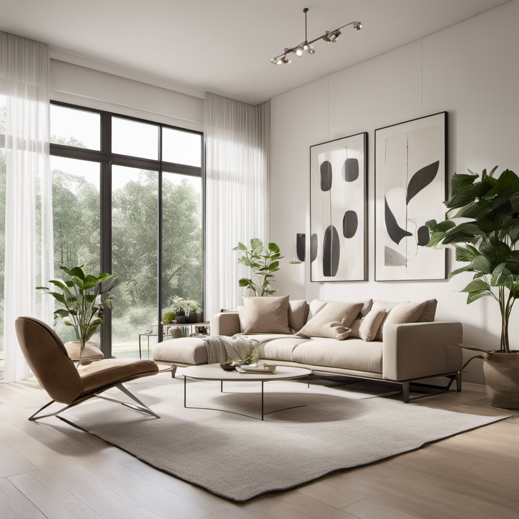 An image showcasing a bright, airy living room with a minimalist aesthetic
