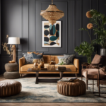 An image showcasing a beautifully styled living room, adorned with an eclectic mix of home decor items