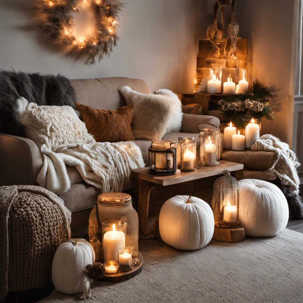 the essence of hygge decor in a cozy living room with soft, earthy tones