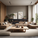 An image showcasing a serene living room with clean lines, minimalistic furniture, and earthy color palette