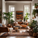 An image showcasing a cozy living room with a mix of vintage and modern furniture