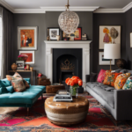 An image of a cozy living room with a mix of vintage and modern furniture, adorned with vibrant patterned cushions, a gallery wall of framed artwork, and a statement chandelier, reflecting a perfect blend of eclectic and contemporary decor styles
