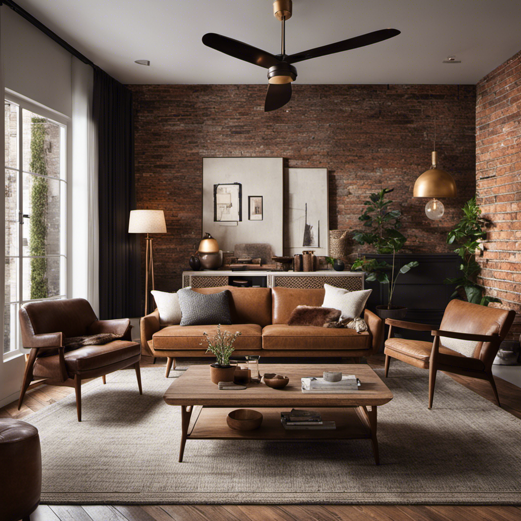 An image of a cozy living room featuring a blend of rustic and modern elements