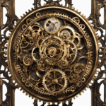 An image showcasing a mesmerizing fusion of antique brass gears, intricate clockwork, and ornate Victorian elements, capturing the essence of Steampunk decor