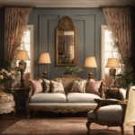 An image showcasing a cozy living room adorned with a charming blend of antique furniture, ornate picture frames, delicate lace curtains, and traditional floral patterns, capturing the essence of vintage style decor